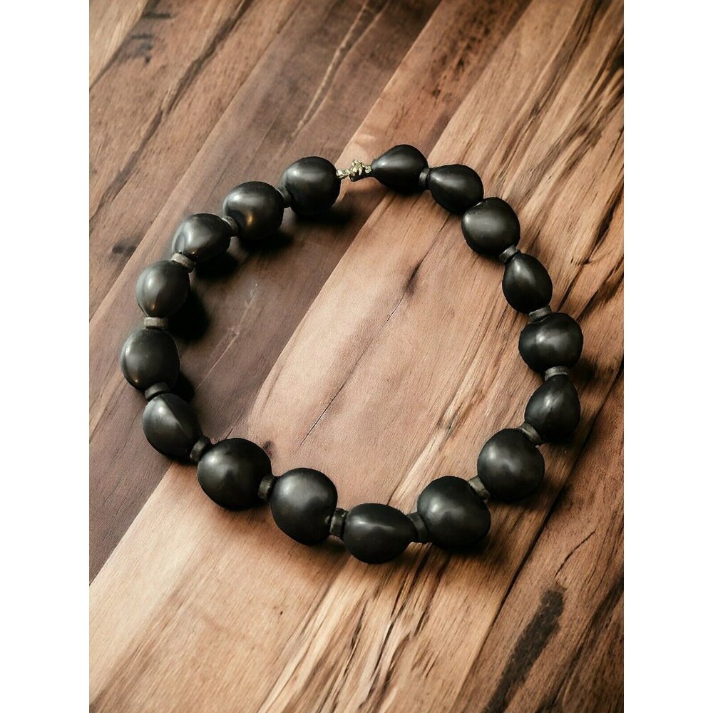 Very Chunky Black Seed Bead Collar Beaded Necklace